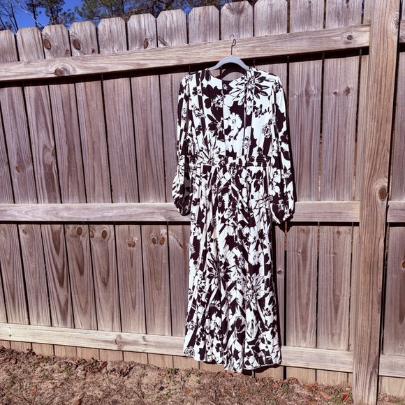 Rusttydustty Dress Womens XL Black Floral Boho Paisley Maxi Hippie Sleeve Belted - Picture 2 of 11